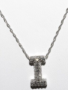 US$1,800 10K Gold .25CT Natural White Diamond Cluster Letter "I" Slide Necklace